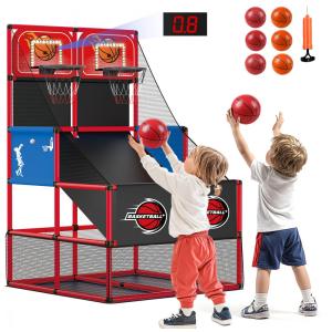 Jogo de Basquete Arcade Infantil para 2 Jogadores com 6 Bolas, Placar Eletrônico e Luz LED para Crianças de 3 a 8 Anos, M SANMERSEN