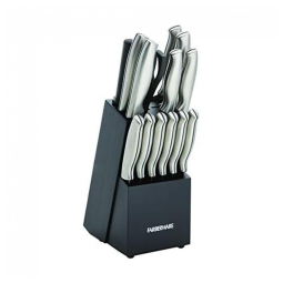 Conjunto de Facas em Aço Inoxidável com Bloco de Bancada e Cabo Ergonômico, 15 Peças, Farberware, Prata