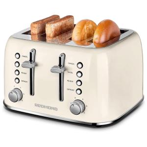 Torradeira Elétrica 4 Fatias com 6 Níveis de Tostagem e Função Descongelar, 1550W, 110v, REDMOND, Marrom