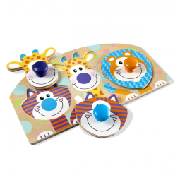 Quebra Cabeça de Madeira para Bebês, Tema Animais da Selva com 3 Peças e Grandes Botões, Melissa & Doug