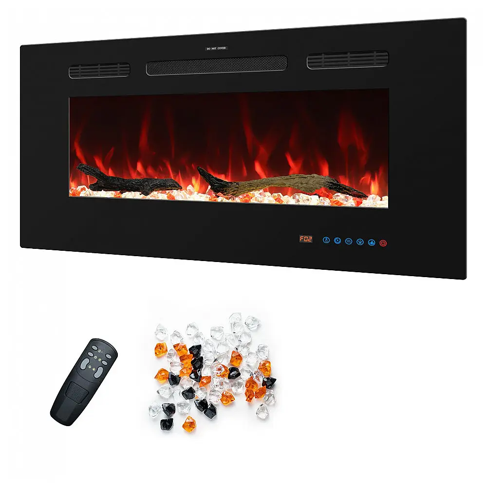 Lareira Elétrica de Embutir A44x99L com Controle Remoto, Tela Sensível ao Toque e Chamas Multicoloridas, 110V 1500W, Kentsky, Preta
