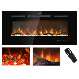 Lareira Elétrica de Embutir A44x99L com Controle Remoto, Tela Sensível ao Toque e Chamas Multicoloridas, 110V 1500W, Kentsky, Preta