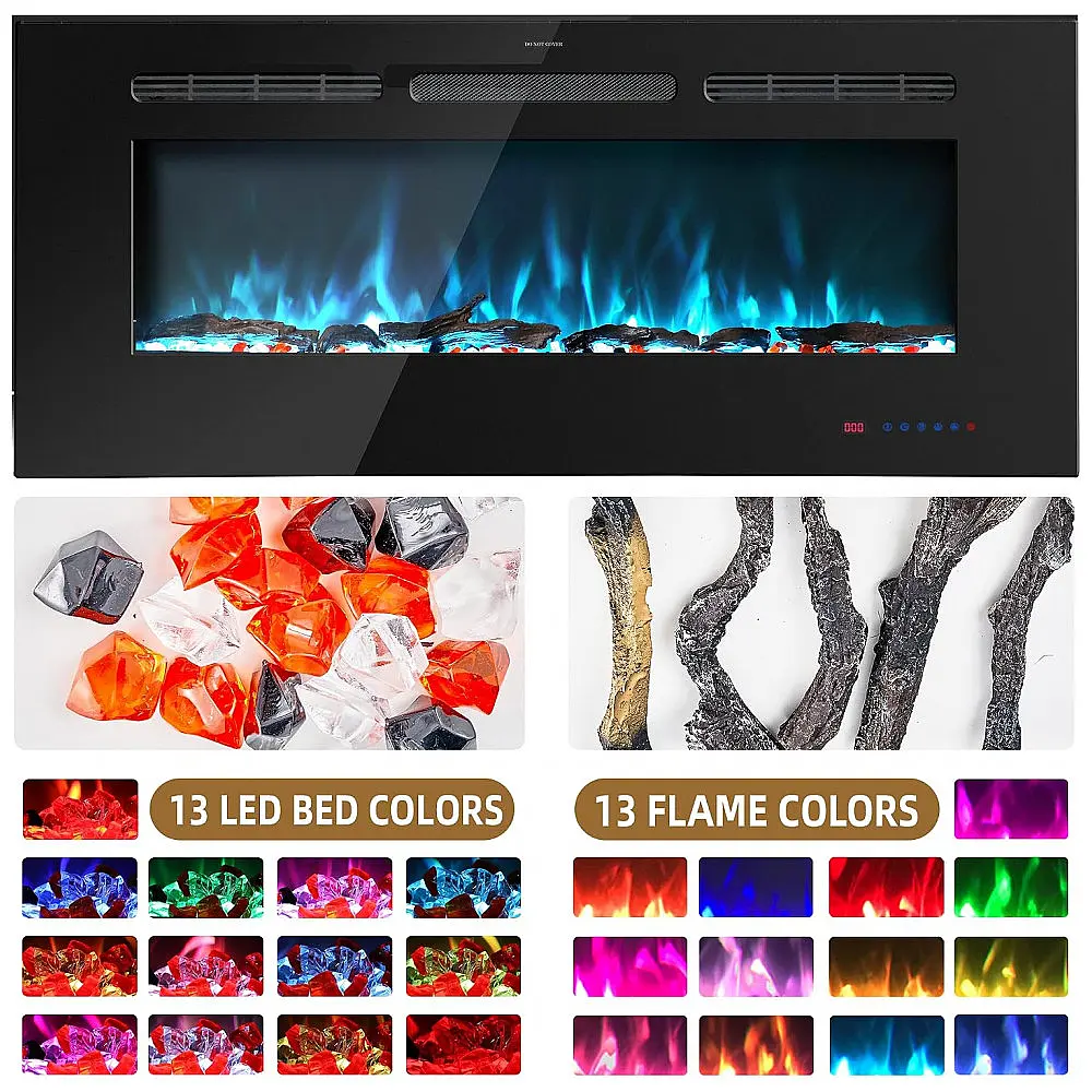 Lareira Elétrica de Embutir A44x99L com Controle Remoto, Tela Sensível ao Toque e Chamas Multicoloridas, 110V 1500W, Kentsky, Preta — foto 3