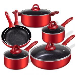 Conjunto de panelas e frigideiras antiaderentes, conjuntos de panelas de indução 10 peças para todos os fogões, conjuntos de cozinha