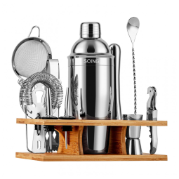 Kit Bn Profissional 11 Peças em Aço Inoxidável com Suporte de Madeira, SOING, Prateado