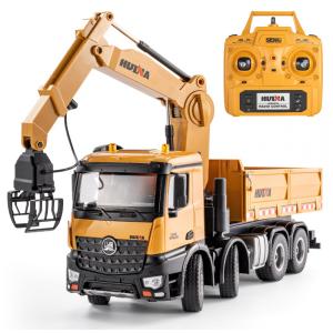Caminhão Basculante de Controle Remoto 26CH, Brinquedo Caminhão com Garra de Madeira 4 em 1, Veículo de Brinquedo de Construção Resistente