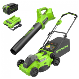 Cortador de Grama Greenworks 40V Sem Escova com Soprador 350 CFM, Bateria de 4.0Ah e Carregador Inclusos - Ideal para até 1 Acre!