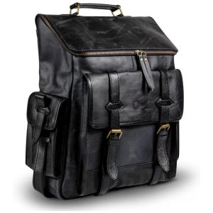 Mochila Masculina para Laptop de Couro, ENVIVACOR, Marrom