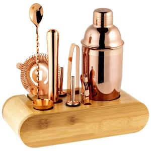 Kit Bn Profissional 9 Peças em Aço Inoxidável com Suporte de Bambu, VG, Dourado