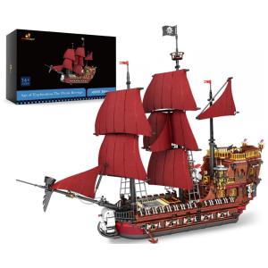 Kit de Construção Navio Red Pirate Revenge com 3066 Peças, JMBricklayer, Vermelho