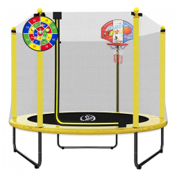 Cama Elastica Capacidade até 70 kg com Placa de Dardos e Cesta de Basquete, LANGXUN, Amarela