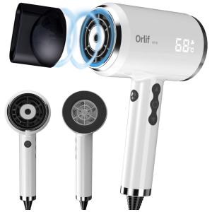 Orlif Secador de Cabelo Profissional com Tela Digital e Bico Magnético, 1600W, Branco