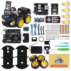Kit de Construção Carro Robô Inteligente UNO R3 com Sensor Ultrassônico e Controle Remoto para Crianças de 12 Anos ou Mais, ELEGOO, Preto