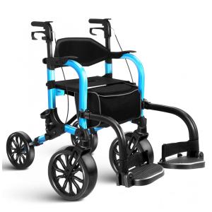 Andador Rollator 2 em 1 Leve com Rodas Dianteiras de e Rodas Traseiras para Idosos, Cadeira de Rodas Dobrável Suporta até 136kg
