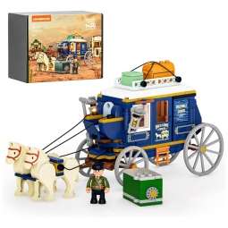 Conjunto de blocos de montar Lumibricks Western Treasure Stagecoach com iluminação LED, carruagem Velho Oeste 307 peças