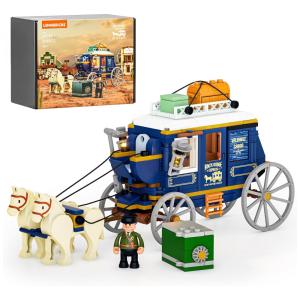Conjunto de blocos de montar Lumibricks Western Treasure Stagecoach com iluminação LED, carruagem Velho Oeste 307 peças