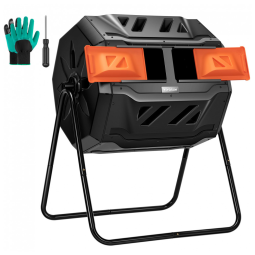 Composteira Rotativa VIVOSUN Laranja Dupla Câmara 163 L, Estrutura Metálica e Polipropileno, Acompanha Luvas