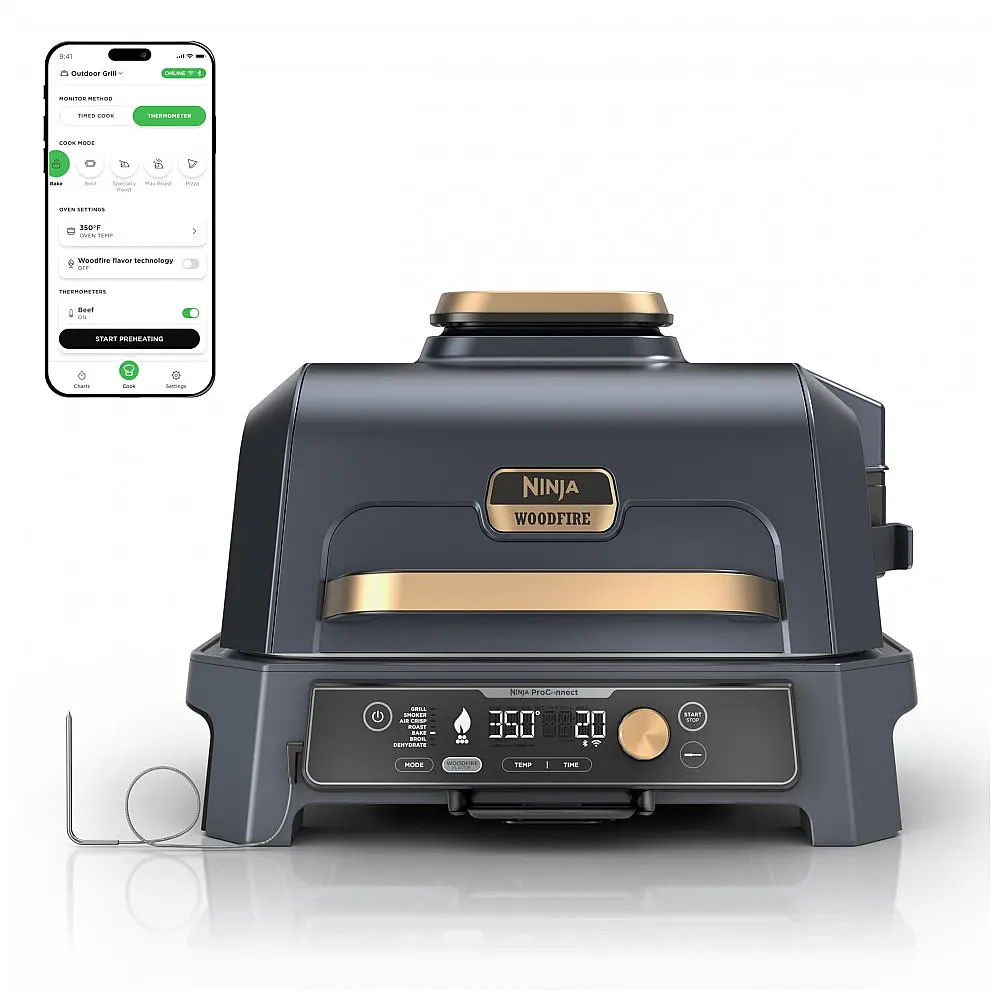 Churrasqueira Elétrica Ninja Woodfire Pro Connect XL 7-em-1 Grill e Defumador Bluetooth Área de 180 pol² Externo