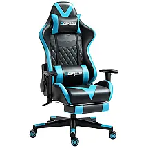 Cadeira Gamer Reclinável e Giratória com Apoio Lombar e Cabeça, DARKECHO, Preto