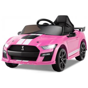 Carro Elétrico Infantil Licenciado Ford Mustang Shelby GT500 OLAKIDS Rosa 12V 2 Velocidades Controle Remoto LED USB Rádio Música