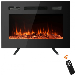 Lareira Elétrica de Embutir A43x91L com Controle Remoto e 12 Cores de LED, 1500W, 110v, PAOLFOX Electric Fireplace, Preto