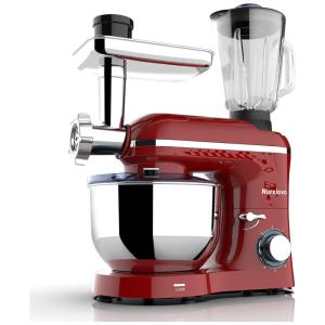 Nurxiovo Batedeira 3 em 1, 850W 6 Velocidades Aço inoxidável 6L Vermelho 110V