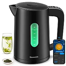 Chaleira Elétrica 1,7L com Controle de Temperatura, WiFi, Luzes Indicadoras de LED e 4 Predefinições, 1500W, GoveeLife, Preta