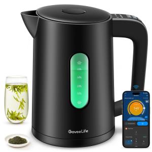 Chaleira Elétrica 1,7L com Controle de Temperatura, WiFi, Luzes Indicadoras de LED e 4 Predefinições, 1500W, GoveeLife, Preta