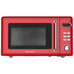 Forno Micro-ondas Retrô de Bancada 20L Emerson Vermelho Retrô 700W 5 Níveis 8 Menus Automáticos Prato de Vidro Trava de Segurança 110V