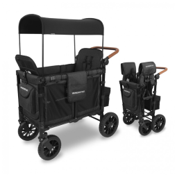 Carrinho de Passeio para 2 Crianças Multifuncional com Porta Objeto e Cobertura, até 136 kg, WONDERFOLD W2, Preto Vulcânico