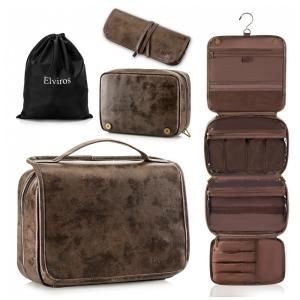 Necessaire Masculina de Couro, 3 em 1, ELVIROS, Marrom