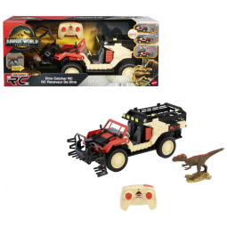 Caminhão de controle remoto Matchbox RC Jurassic World Ribirth Dino Catcher com garra de captura e jaula para dinossauro