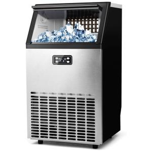 Máquina de fazer gelo, máquina de gelo automática de aço inoxidável faz 100lbs, 24H, máquina de fazer gelo autônoma com capacidade de