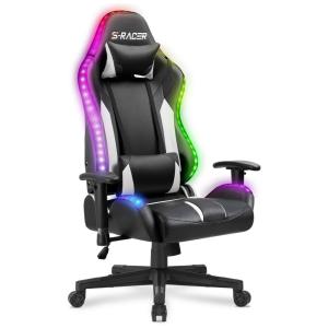 Cadeira Gamer Iluminação ,Couro PU, Ergonômica, Reclinável, 360 Graus, HOMALL Gaming Chair RGB High Back, Preto
