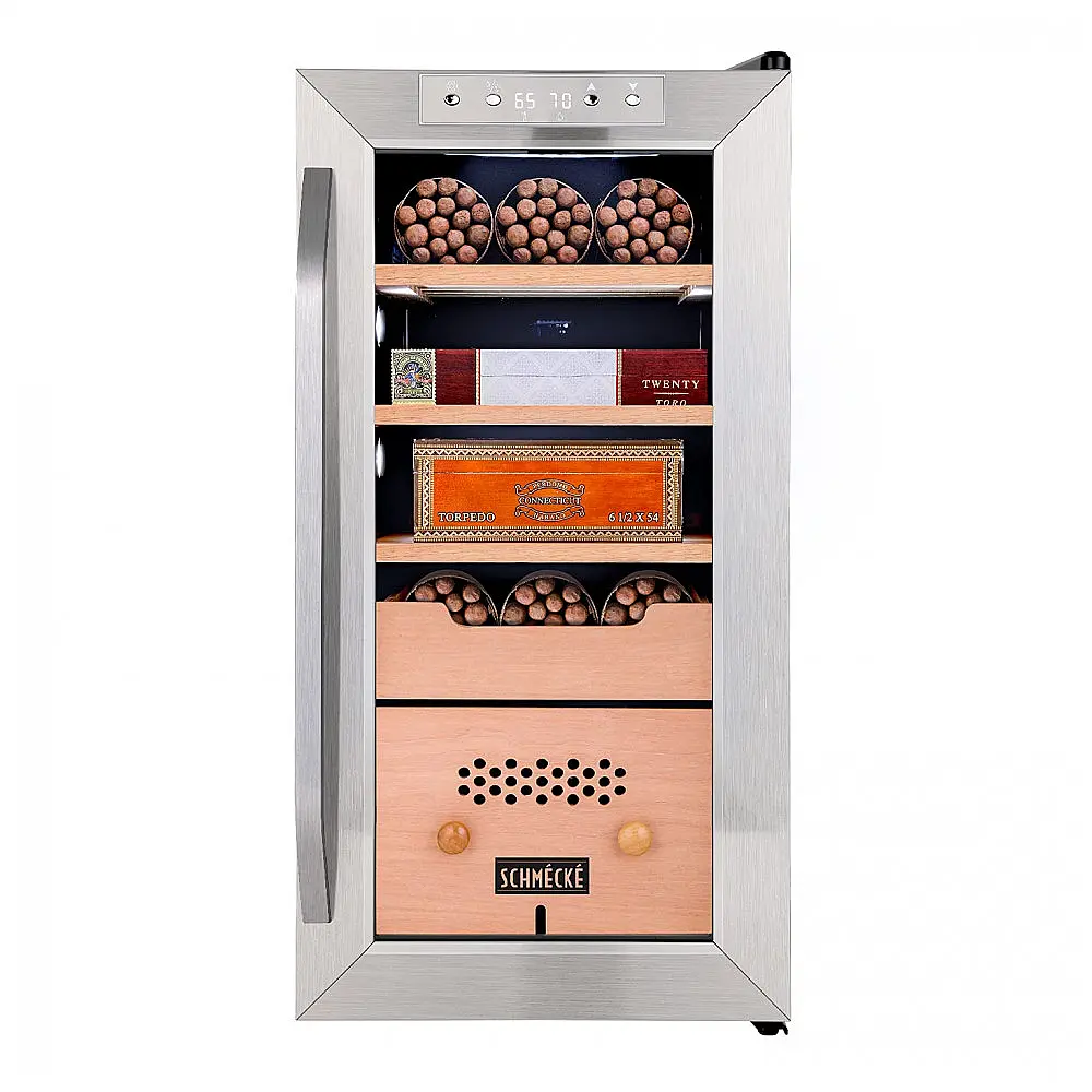 Humidor Elétrico SCHMÉCKÉ 250 Charutos Preto Controle 3-em-1 Temperatura Umidade Aquecimento 110V