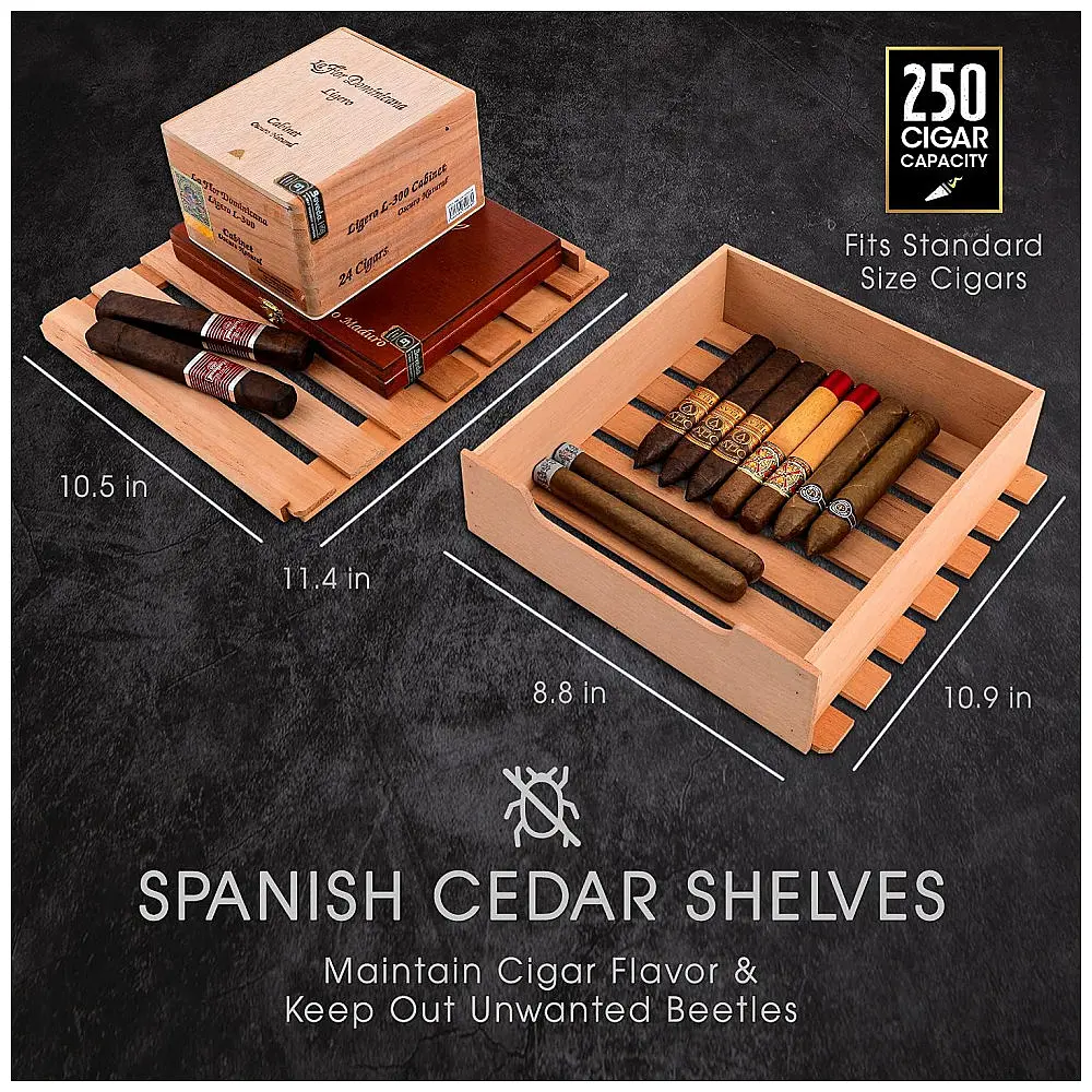 Humidor Elétrico SCHMÉCKÉ 250 Charutos Preto Controle 3-em-1 Temperatura Umidade Aquecimento 110V — foto 3