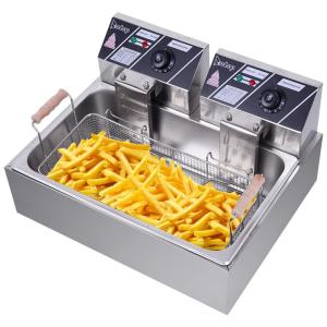 Fritadeira Elétrica Dupla Profissional 12 Litros de Capacidade, Aço Inoxidável, 110V 5000W, Winado