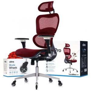 Cadeira de Escritório Ergonômica Giratória e Ajustável com Apoio 4D, OLINE ErgoPro, Vermelho