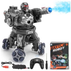 Robô de Batalha Rotativo 360 Graus com Sons e Luzes para Crianças, VANLINNY, Preto
