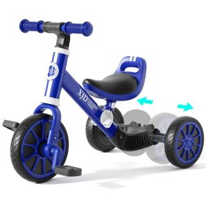 Triciclo Infantil 5 em 1 com Altura de Assento Ajustável e Pedal Removível para Crianças de 1 a 4 Anos, XJD, Azul