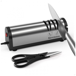 Afiador de Facas Elétrico Multifuncional, 2 Estágios em Aço Inoxidável, NARCISSUS QN M866, Prateado