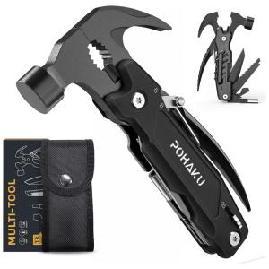 Martelo Multiferramenta com 14 Funções em Aço Inoxidável com Estojo de Nylon, Pohaku, Preto