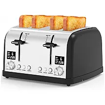 Torradeira de 4 Fatias com 6 Níveis de Tostagem Reguláveis e Controle Duplos, 110V 1800W, LAINSTEN, Preta