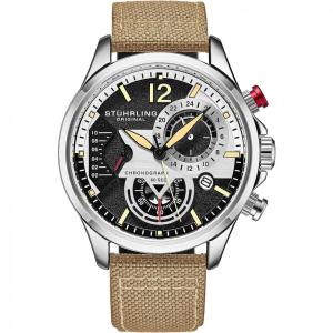 Relógio Masculino Analógico Aviator com Cronógrafo de Quartzo, Modelo 90801, STUHRLING 908.01, Bege