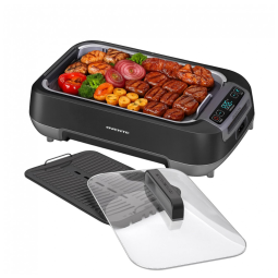 Churrasqueira Elétrica OVENTE para Churrasco sem Fumaça, 1500W, Controle OneTouch, Display LED, Tampa de Vidro, Placas Antiaderentes, Preto