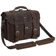 Bolsa Maleta de Couro Masculina para Laptop, POLARE , Marrom Escuro