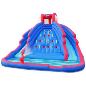 Parque Aquático Inflável até 120 kg com Parede de Escalada, 2 Escorregadores e Piscina de Respingos, Sunny Fun, Azul