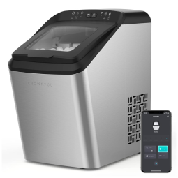 Máquina de Gelo até 14 kg em 24H Portátil com Controle Remoto via APP, 130W, 110v, CROWNFUL, Cinza