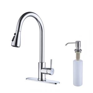 Torneira Cozinha com Dispensador de Sabão, Pulverizador de 3 Modos, Aço Inoxidável, Keer, Cromo Polido