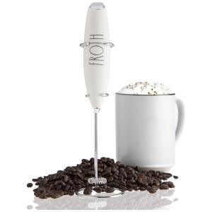 Espumador Elétrico de Leite em Aço Inoxidável a Bateria com Suporte, RAE DUNN, Creme